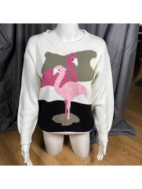 Vintage Flamingo Knit Sweater Womens Medium